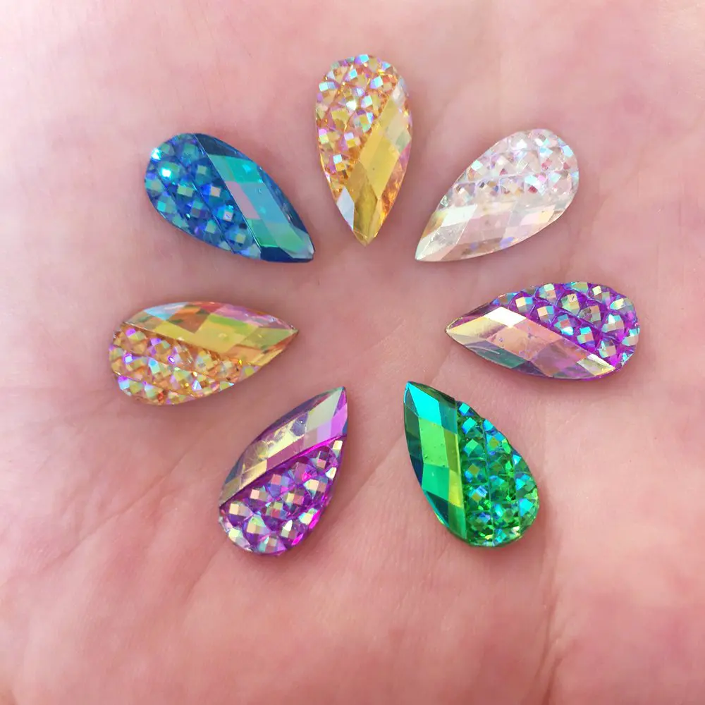 New 20pcs 9*18mm AB Resin Teardrop Flatback Rhinestone Scrapbook Embellishment Crafts R78