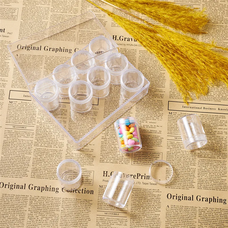 12 bottles/Set Plastic Bead Storage Containers Clear Round Adjustable Bottle Box Jars Case for Jewelry Packaging Organizer