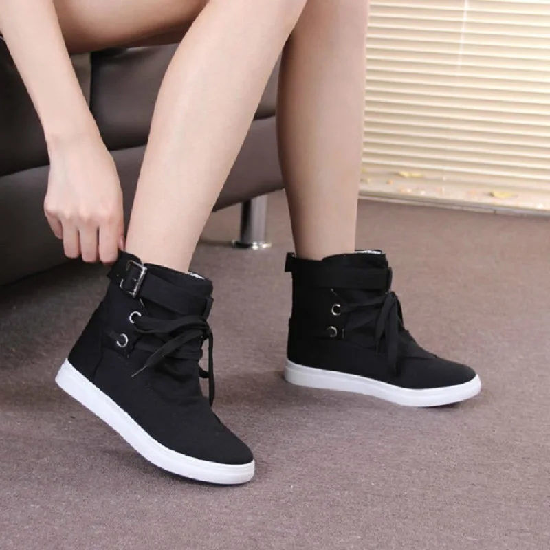 Women Sneakers Autumn 2020 Spring Canvas Women Casual Shoes Lace-Up Women Fashion Boots Platform Flats High top Women Shoes