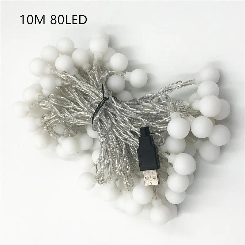 ECLH Fairy Lights Wodoodporna girlanda żarówkowa LED Ball Fairy String 3M 5M 10M USB LED String Light Świąteczna dekoracja ślubna Oświetlenie zewnętrzne