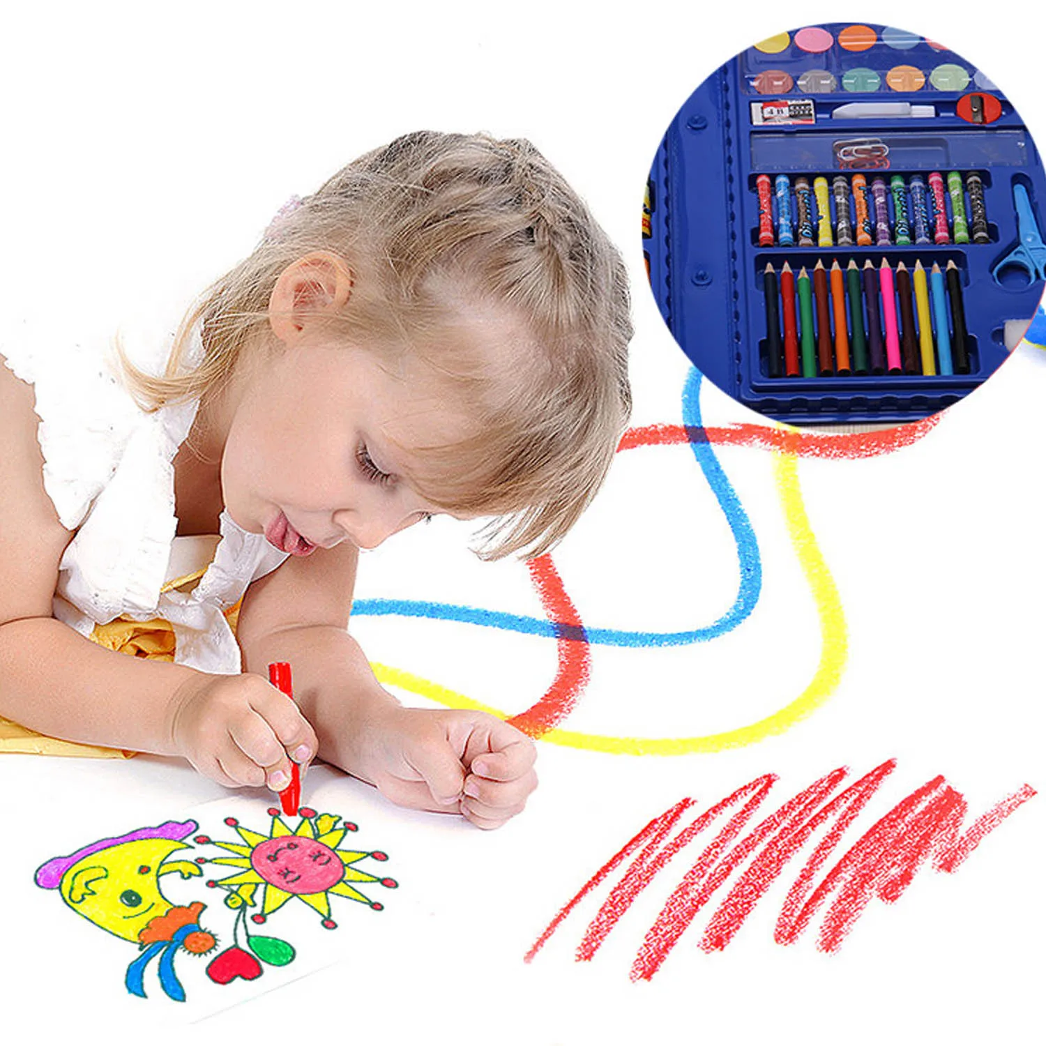 86pcs Children Kids Colored Pencil Artist Kit Painting Crayon Marker Pen Brush Drawing Tools Set Kindergarten Gifts Supplies