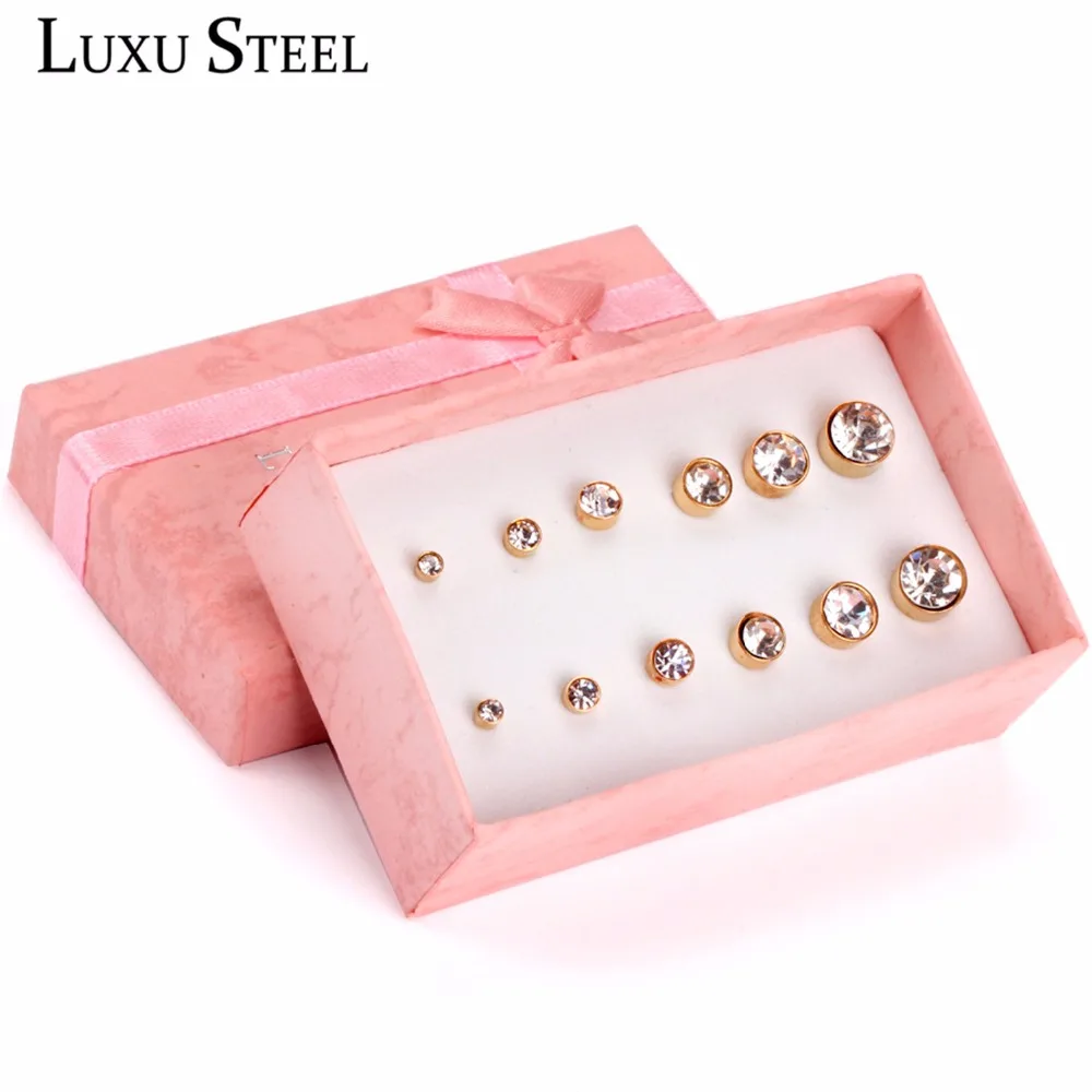 

LUXUSTEEL Multiple Size Jewelry Anti Allergic Stainless Steel Earrings Set Unique Style Golden Color Stud Earrings Brincos