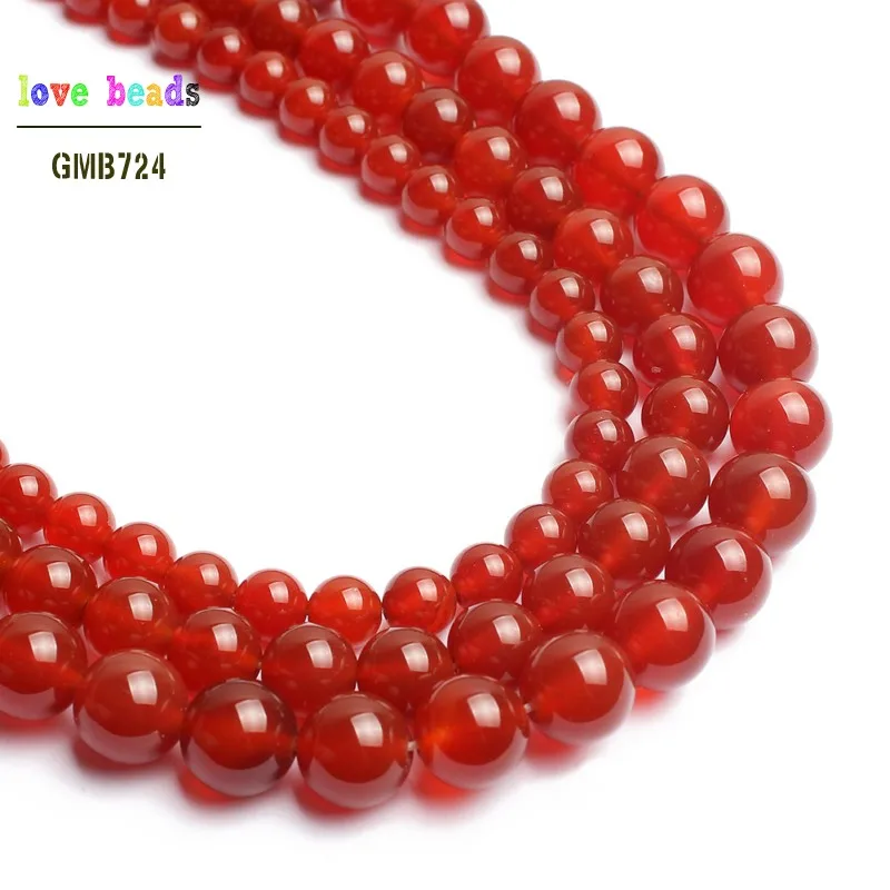 Natural Stone Beads Smooth Round Red Carnelian Onyx Loose Beads For Jewelry Making 15.5\