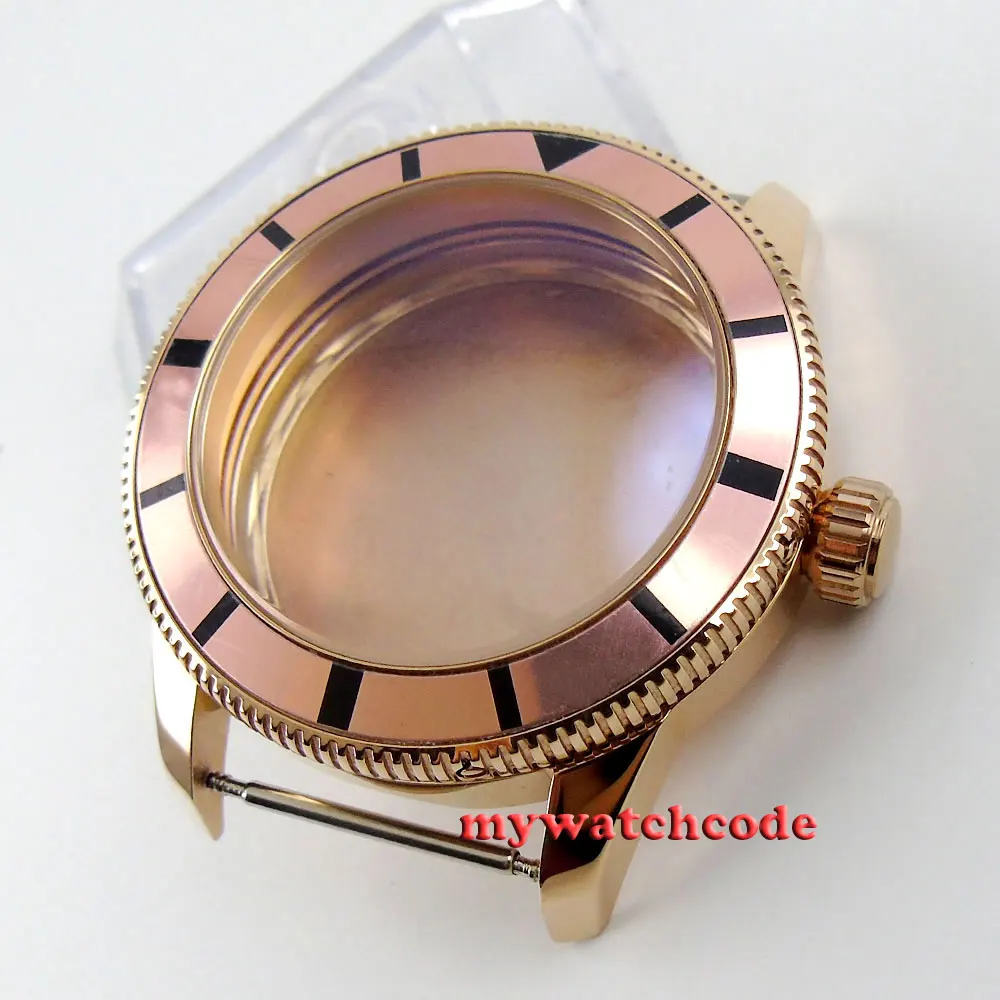 Bliger 46mm 361L Rose Gold/Black PVD Plated Watch Case Alloy Bezel Insert Fit MIYOTA 8215 ETA 2836 Automatic Movement