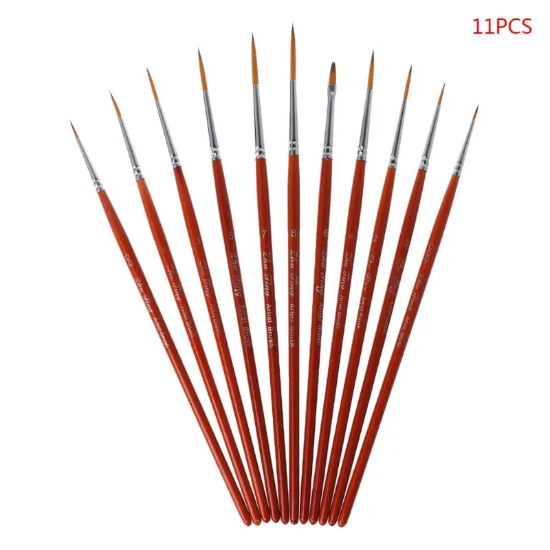 11pcs/set Professional Detail Paint Brushes Fine Pointed Tip Miniature Brush For Acrylic Watercolor Oil Drawing Painting Kit