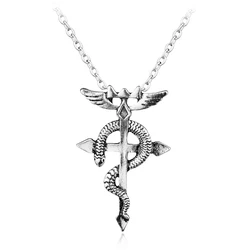 New Statement Anime Cosplay Jewelry Fullmetal Alchemist Edward Magic Symbol Snake Cross Pendant Vintage Necklace