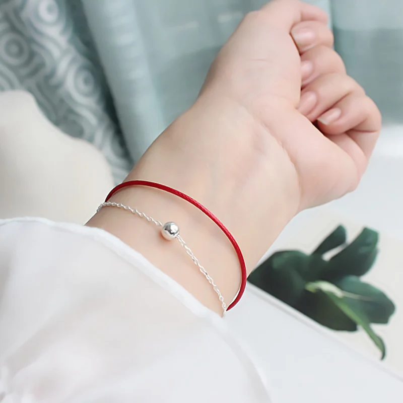 16+2 21+2cm Red Thread For Hand 925 Sterling Silver Bracelets For Women String Silver 925 Women Bracelet Bead Red Rope Bracelet