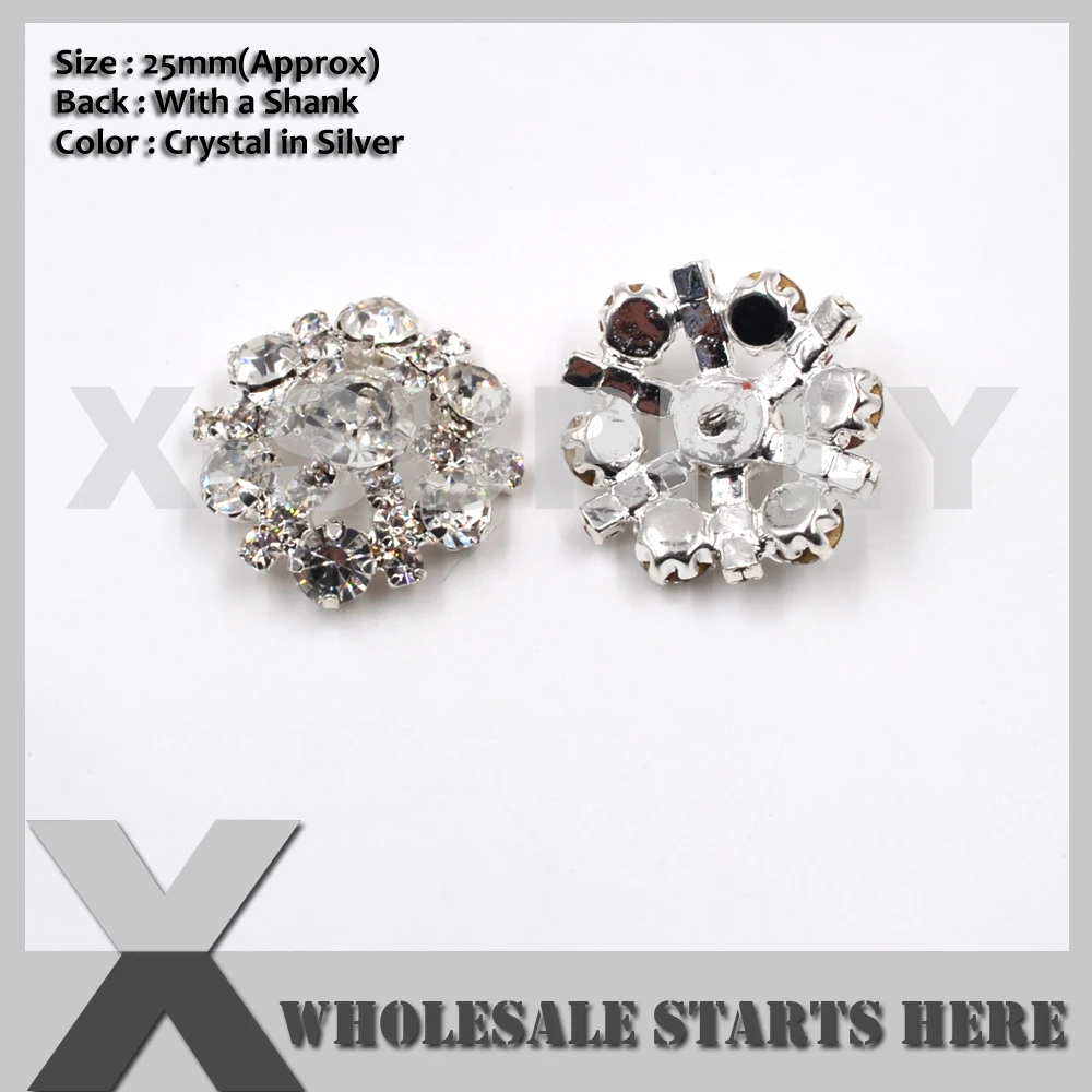 

25mm Round Metal Crystal Rhinestone Button with Shank for Wedding Invitation,Brooch Bouquet,Flower Centers,Sewing