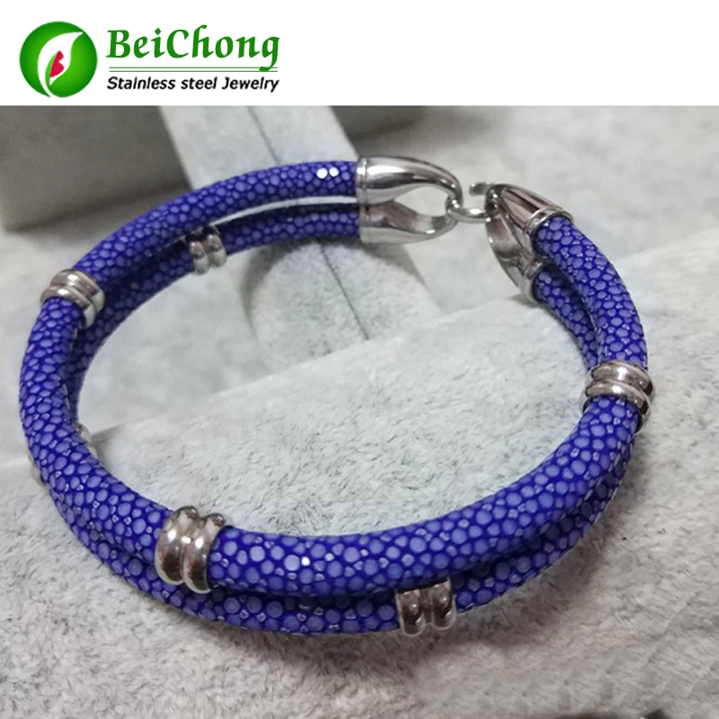 

2017 Luxury Couple Stingray Bracelet Buckle Bead Jewelry DIY Real Stingray Leather Bracelet Best Lover's Gift