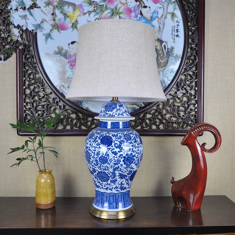 Art Chinese porcelain ceramic table lamp bedroom living room wedding table lamp Jingdezhen ceramic table lamps for living room