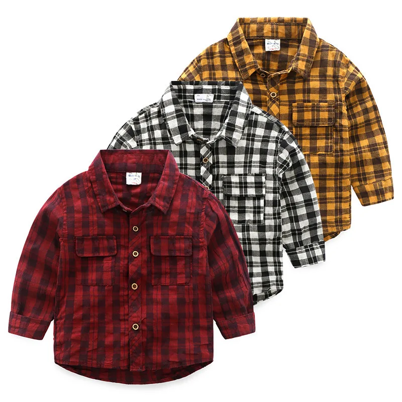 Boys Shirts Cotton Plaid Shirt Tops Long Sleeve England School Trend Children Clothes Boys Tops Low Price Kid Blouse Wholesale