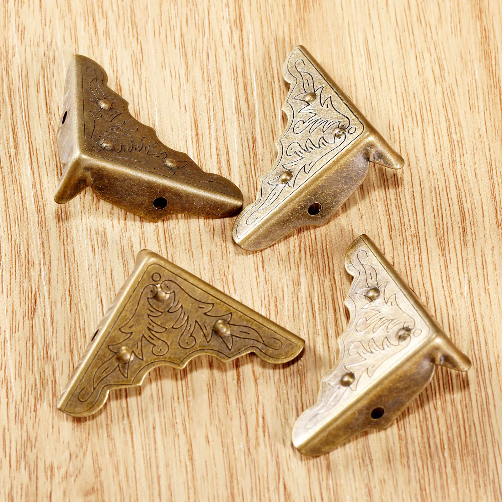 4Pcs Antique Mental Corner Decorative Protector Jewelry Box Gift Wine Chest Box Wood Case Feet Leg Corner Guard for Furniture