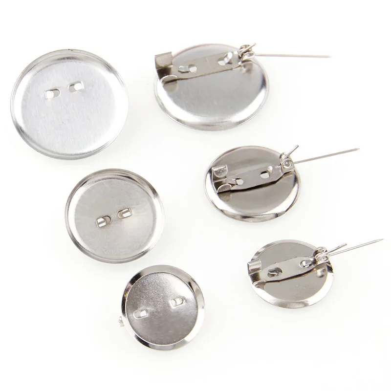 30pcs Metal Sliver Color 20 25 30 mm Round Brooch Base Cabochon Blanks Trays with Brooch Pins Cameo Cabochon Base Setting