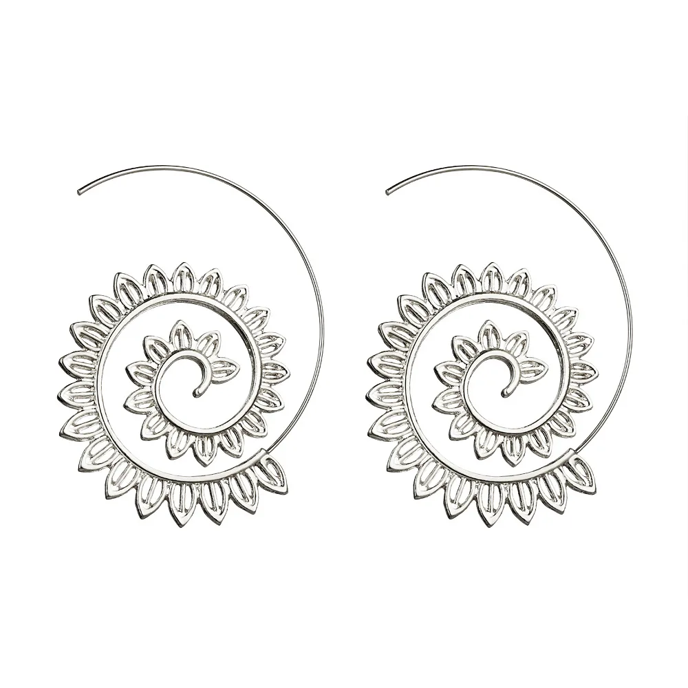 Boho Jewelry Swirl Hoop Earring For Women Brincos Gold Color Geometric Earrings Steampunk Style Ethnic Statement Party Jewelry