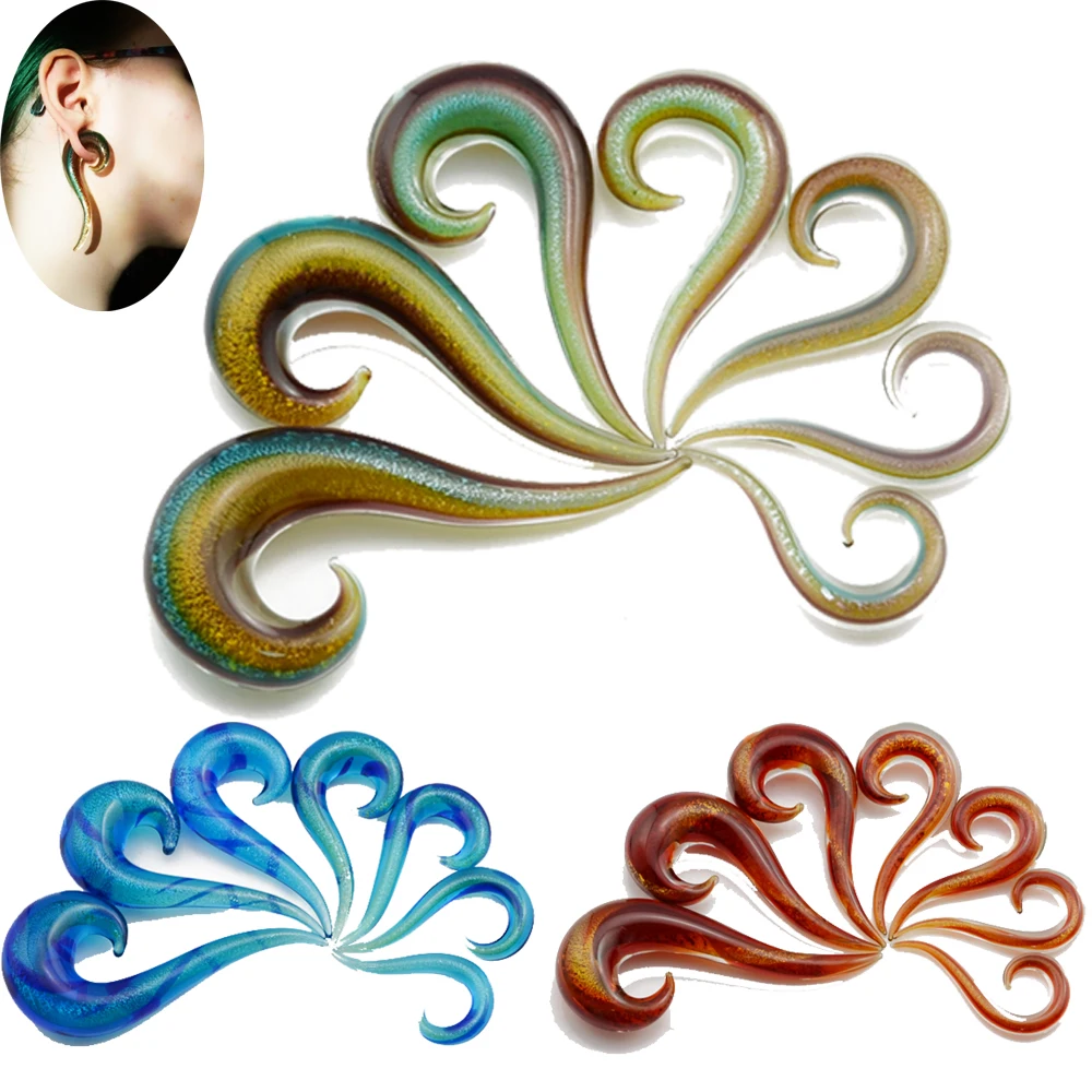 Showlove-2pcs Glitter Ear Spiral Taper Plugs Piercing Guage Earring Expander Biżuteria do ciała