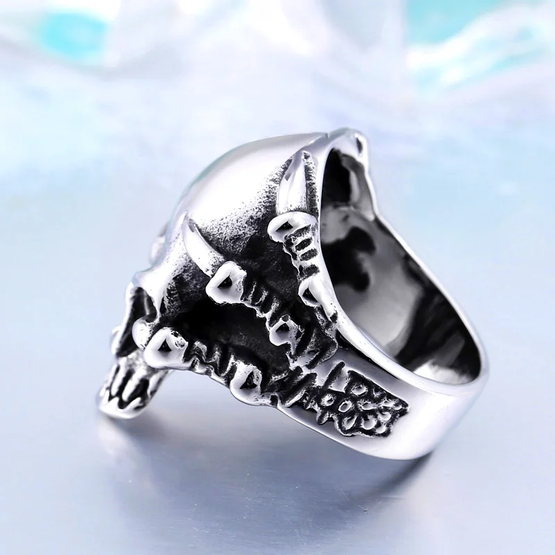 Dropshipping Wholesale 316L Stainless Steel Jewelry Men\'s Gothic Punk Claw Thingking Skull Skeleton Rings BR8-049 US Size