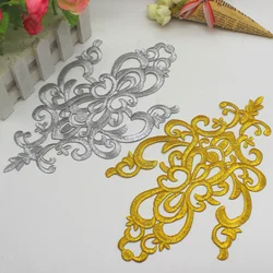 Gold Appliqued Iron On Flower Vintage Diy Trims Shiny Gold Embroidered Patches 25.5cm*16cm