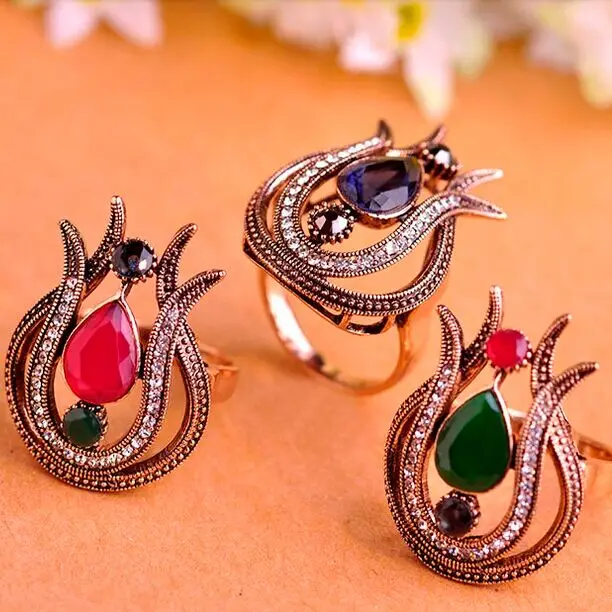 Vintage Turkish Rings For Women Anniversary Jewelry Red Green Blue Acrylic Rings Turkish Jewelry Women\'s Cheap Finger Rings