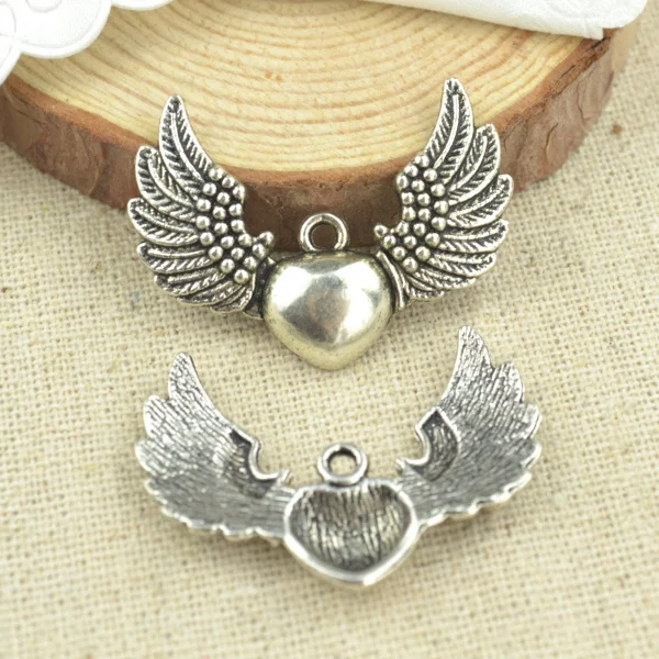 7pcs metal antique silver Plated wing charms for DIY jewelry making 35*27mm D409