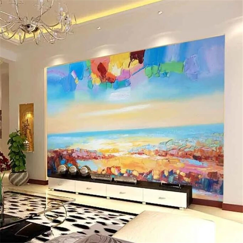 Custom wallpaper 3d mural papel de pared abstract color block sea sunrise background wall living room bedroom mural 3d wallpaper