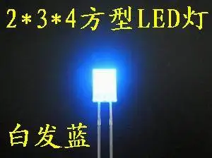 100pcs/LOT  2X3X4   square  LED  Fog  Blue  light-emitting diode (Fog)