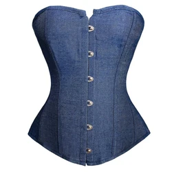 Caudatus sexy di nuovo modo del corsetto del denim stile vintage vittoriano bustino senza spalline corsetto di overbust lingerie top abbigliamento korsett