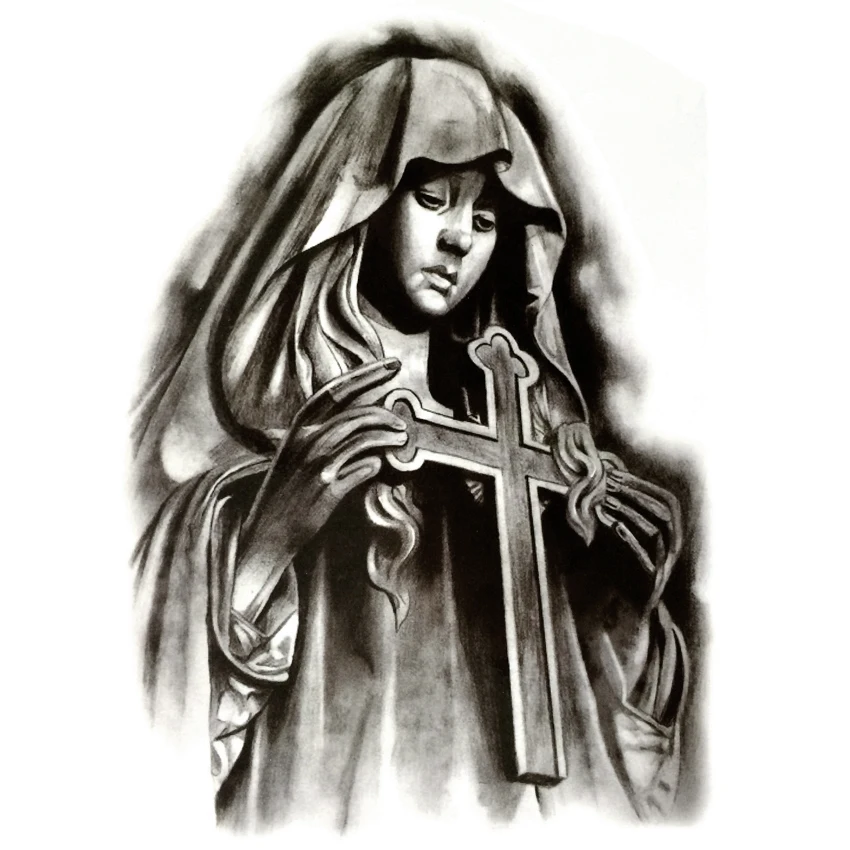 Tatuaje temporal a prueba de agua de monjas de oración, pegatina, tatuaje falso de hija de Dios, arte corporal, tatuaje de Henna, manga, sexo