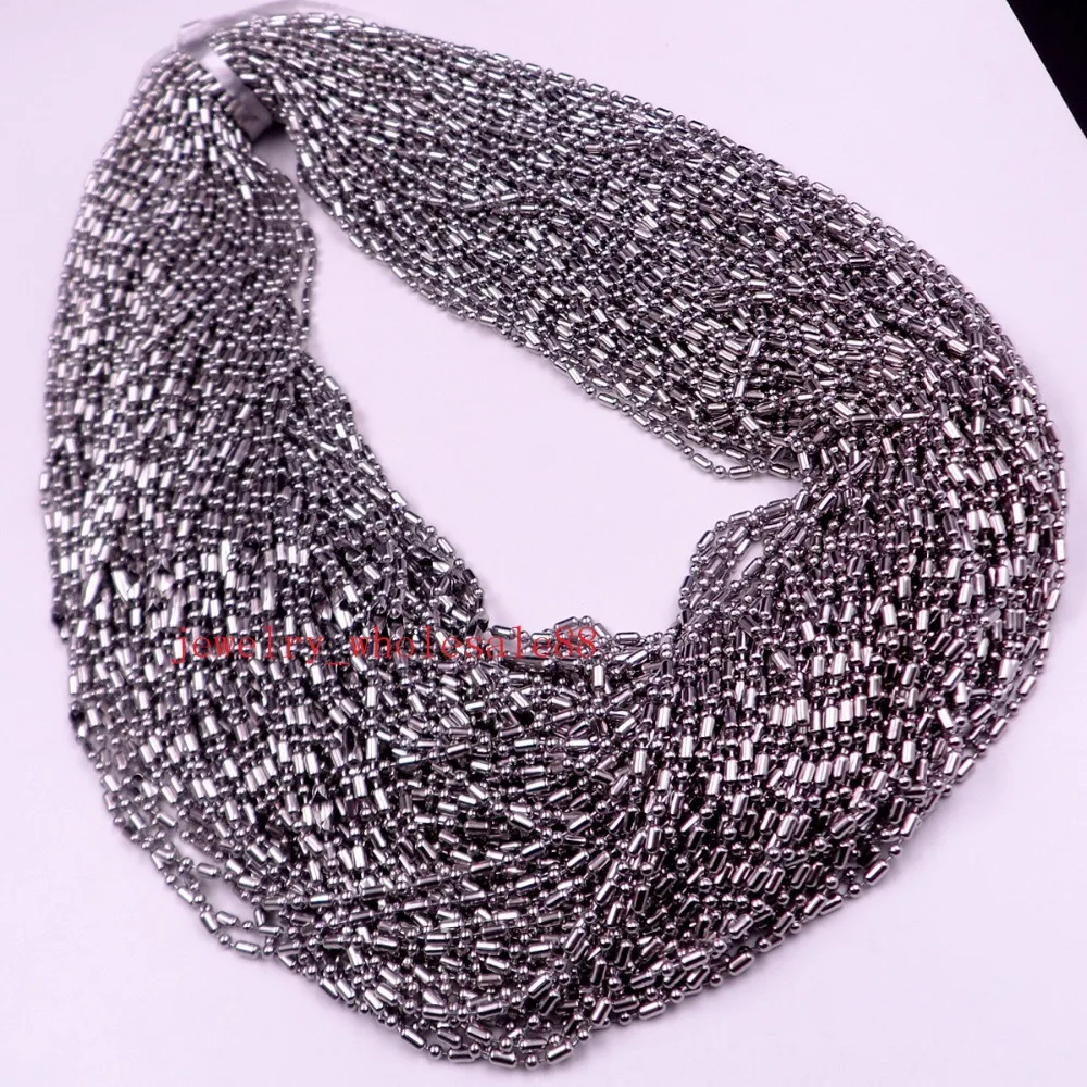 100pcs/ Bag stainless steel  2.4mm 24'' Rice beads chain necklace fit pendant in bulk