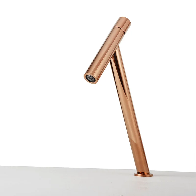 Rose Gold Brass Bathroom Faucet Single Handle Deck Mounted High Sink Water Mixer Tap Basin Faucet image 6