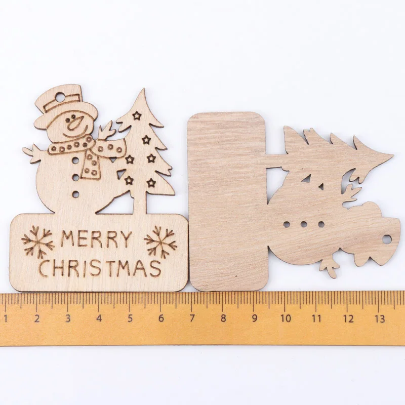 Wooden Christmas Series Pattern Scrapbooking Art Collection Craft for Handmade Sewing Home Decoration 60-90mm 5pcs MZ174