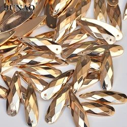 JUNAO 8*28mm 200pc Big Size cucito oro a goccia Strass Applique Flatback acrilico Strass pietra di cristallo per artigianato cucito