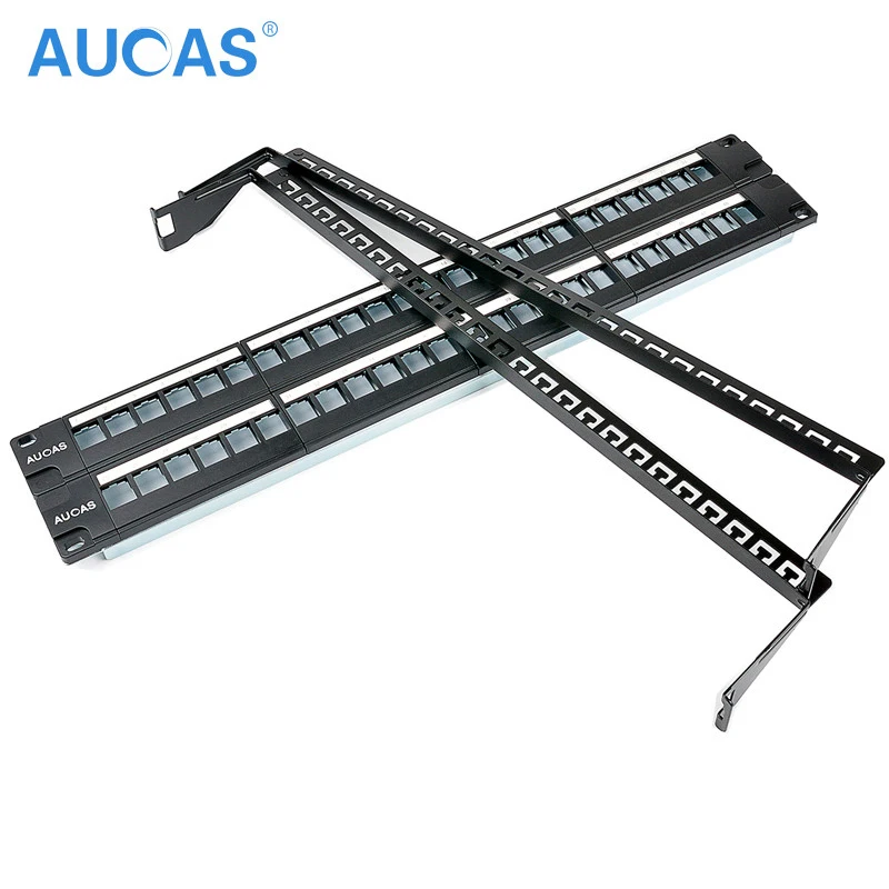 AUCAS-Conector Modular com Jack Keystone Desblindado, Patch Panel, Em Branco, 48 Portas, RJ45, Gerenciamento de Cabos