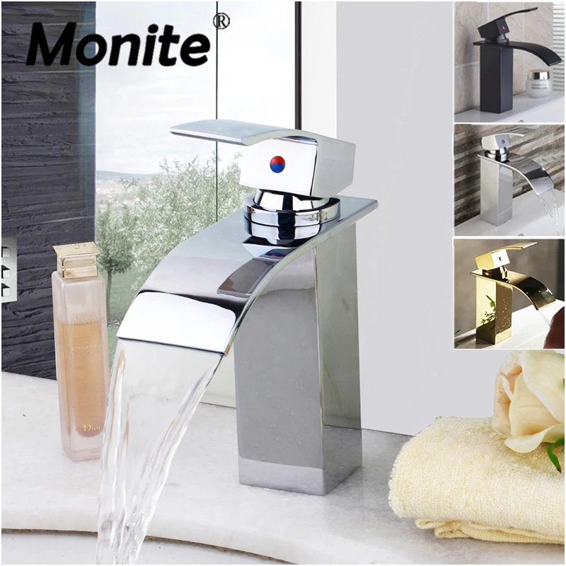 Monite Solid Brass Bathroom Faucet Ceramic Waterfall Chrome Brass Basin Faucet  Lavatory Combine Set Faucet Mixer Tap