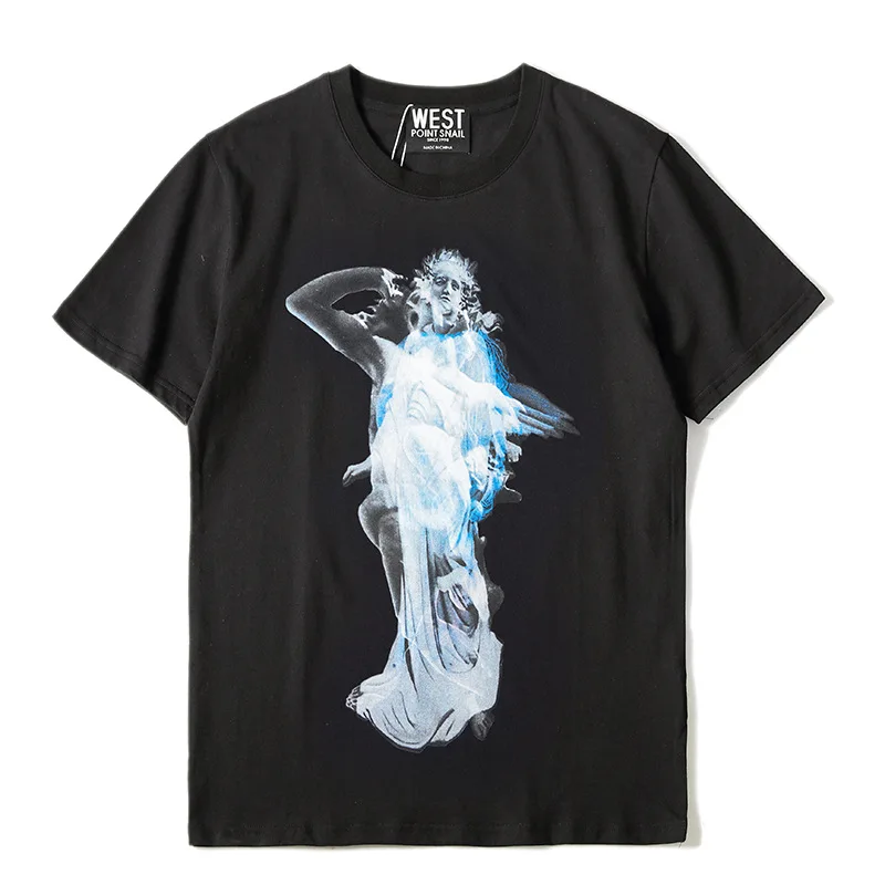 New Novelty 2019 Men Angel demon statue T Shirts T-Shirt Hip Hop Skateboard Street Cotton T-Shirts Tee Top Kenye #39