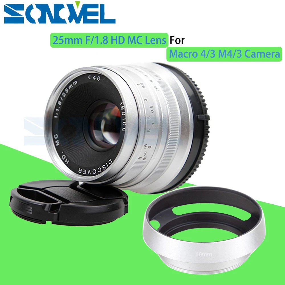 

Silver 25mm F/1.8 HD MC Manual Focus Wide Angle Lens+Hood for Olympus Panasonic M4/3 GX7 GX8 G7 G6 GH4 GH3 OM-D E-M5 E-M1 E-M10