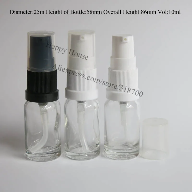 360 x 10ml Clear Glass  Pump Bottle 1/3oz  Essential Oil Bottle Cosmetic Skin Care Product Container Packaging