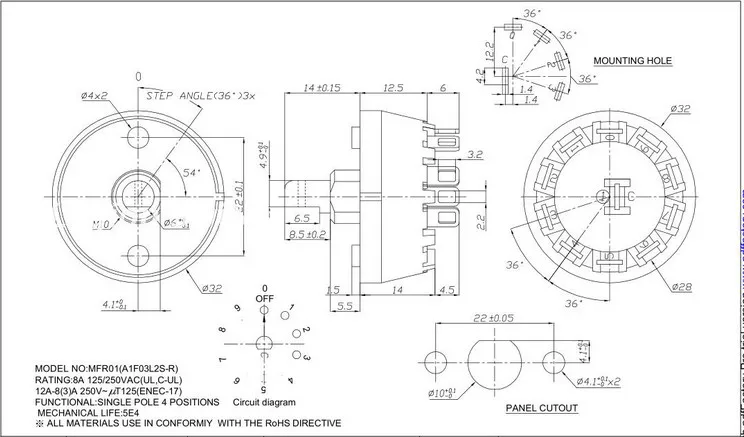 Originele nieuwe 100% 10MM ZHJ DXS01 3 gear 4 gear 8 versnelling draaischakelaar 6A250V roterende band schakelaar