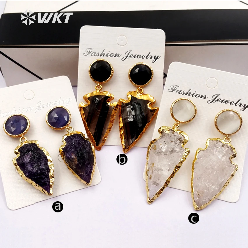 WKT WT-E424 Wholesale Fashion beautiful White Crystal black Key Stone Earrings Purple Crystal Long Drop Earrings for Women