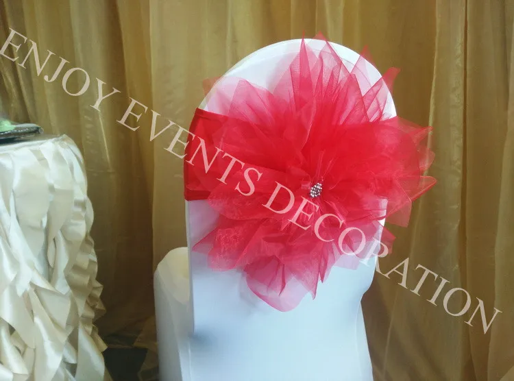 60pcs YHC#306 handmade organza flower with lycra band for chair decor