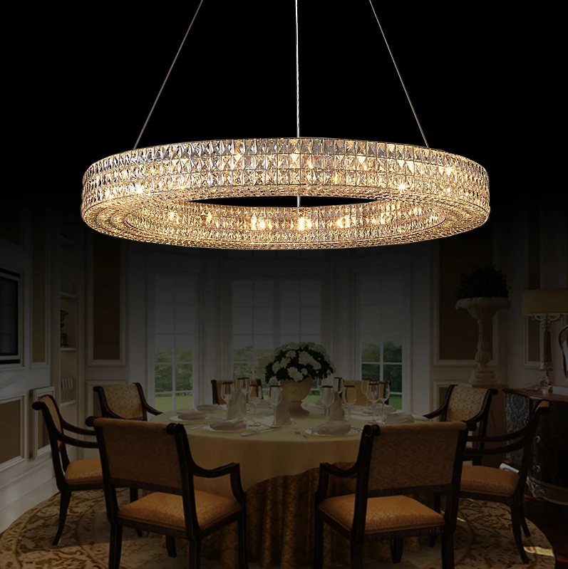 led e14 Vintage American Stainless Steel Crystal Ring LED Light.Pendant Lights.Pendant Lamp.Pendant light For Dinning Room Foyer