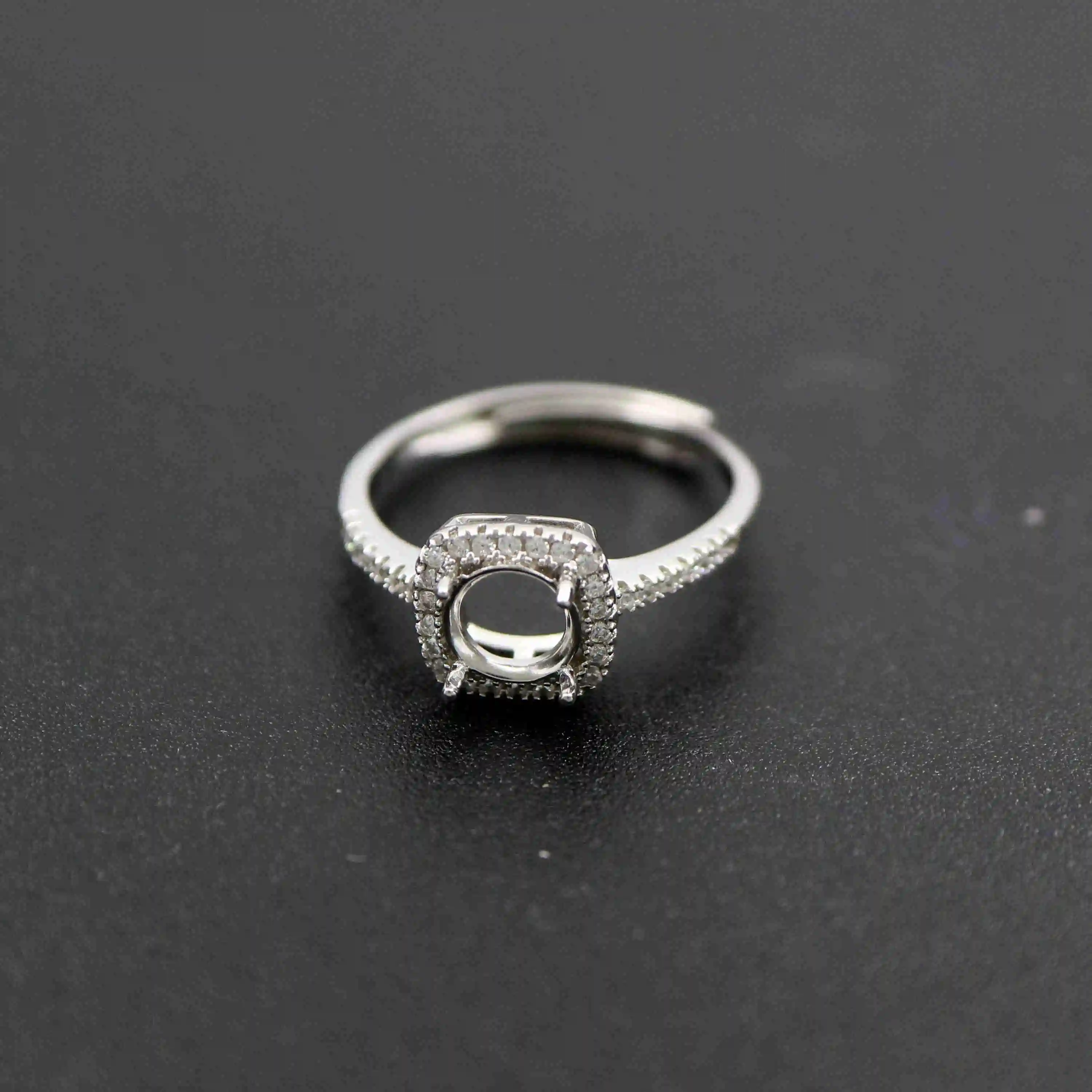 6-8 Mm Mewah Bulat Permata CZ Batu Prong Pengaturan Solid 925 Sterling Silver Bezel Nampan DIY Cincin Adjustable 1214025