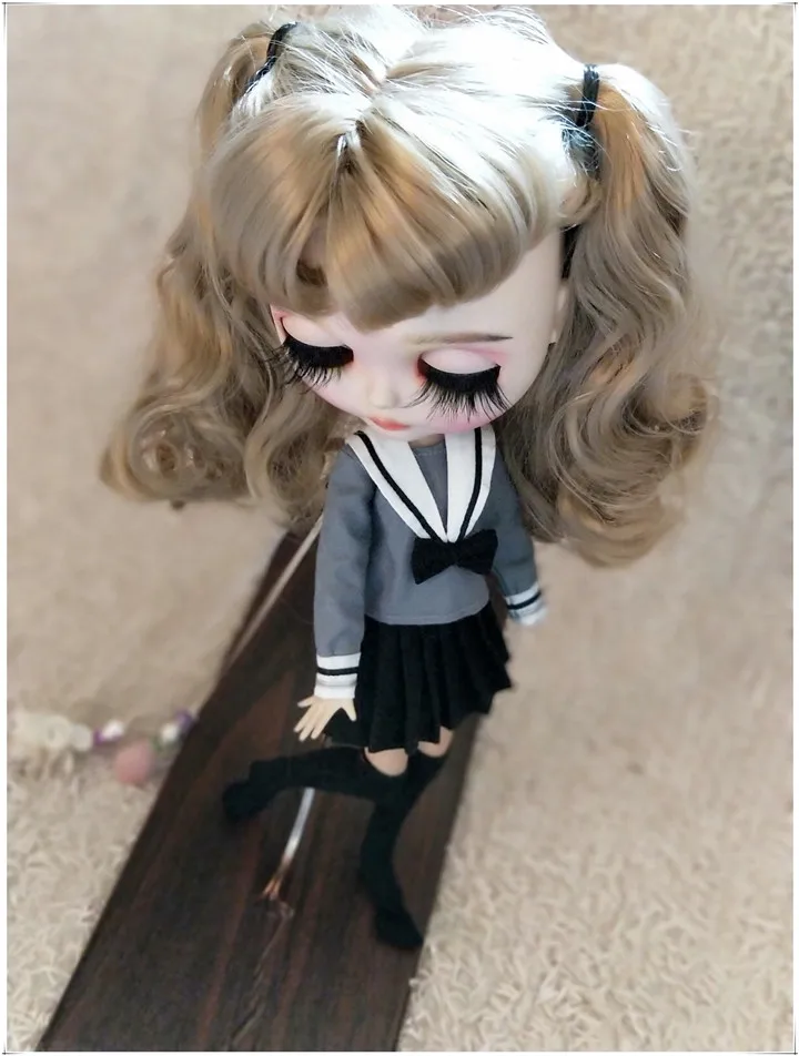 2pcs/Set Fashion  Pleated Skirt Japanese Style School Uniform Sailor Suit  for Blyth Kurhn 1/6 Dolls Accessories