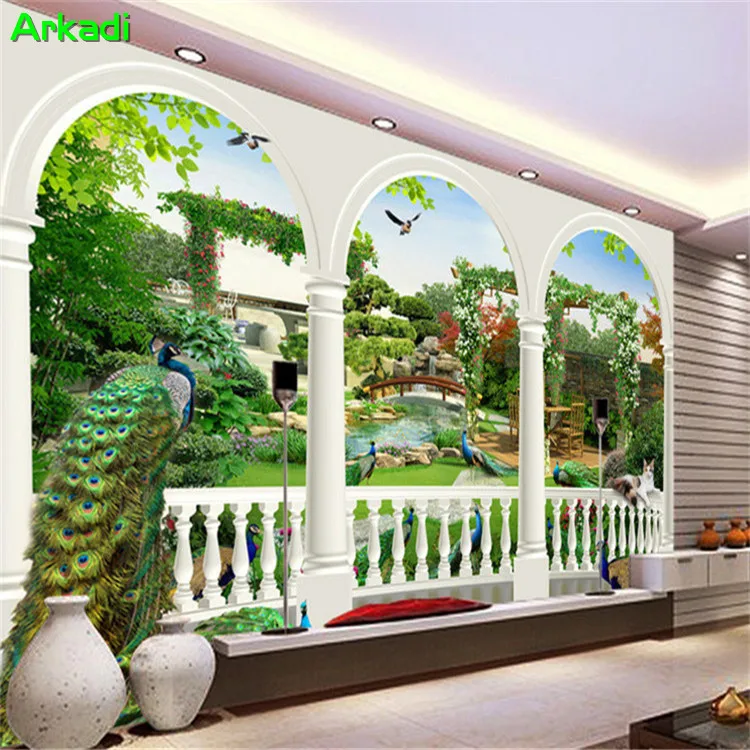 

Custom 3D Photo Wallpaper European Dream 3d Peacock Bird Palace Back Garden High Quality Living room Study Decorative painting