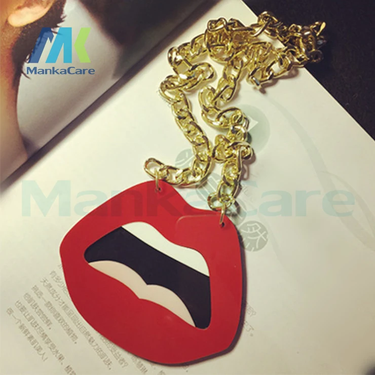 Fashion in Europe and the nightclub hip-hop sexy big lips red lip sweater chain exaggerated long necklace