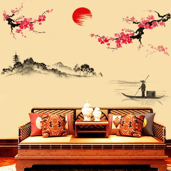 New hot sall ink painting plum blossom wall stickers PVC wall decals For Living room Sofa background wall Office Decor Murals