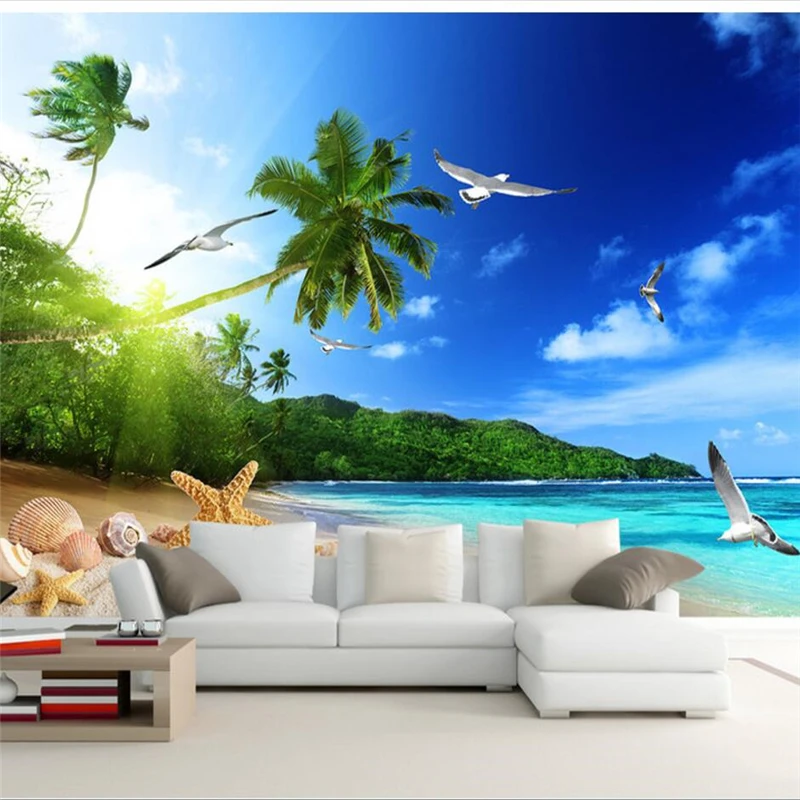 

wellyu papier peint wallpaper for walls 3 d Custom wallpaper Beach scenery beach coconut tree TV wall photo wall mural