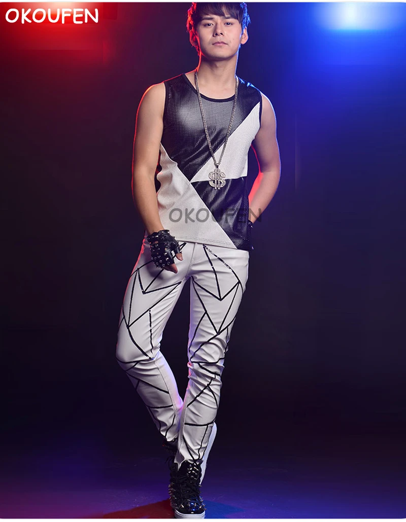 

Bar Nightclub City Boys Singers Costumes Stage Equipment Black and White Mosaic Stitching Vest set