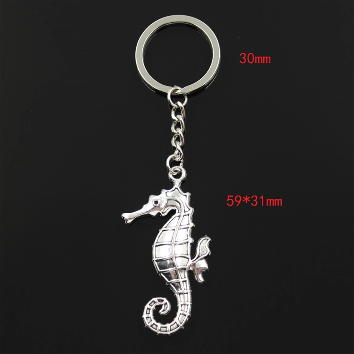 Nowe mody mężczyzna 30mm brelok DIY metalowy uchwyt do łańcuszka Vintage Hippocampus konik morski 59x31mm srebrny kolorowy wisiorek prezent — zdjęcie 4