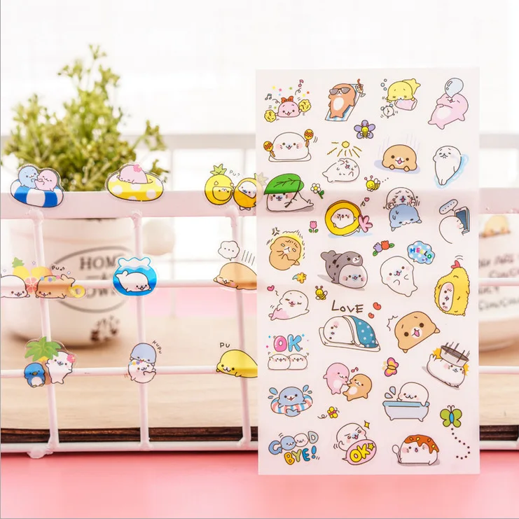 6 Sheets/Pack Cute Little Sea Lion Decoration Scrapbooking Stickers Transparent PVC Stationery Planner Stickers