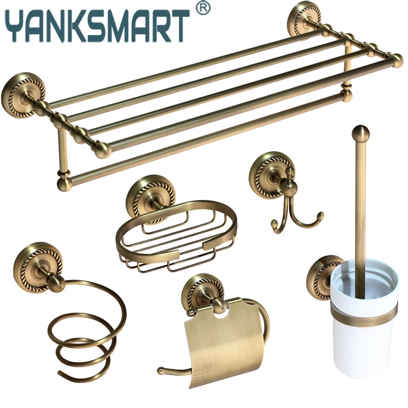 

Antique Brass Bathroom Accessories Soap Dish Paper Holder Robe Hook Towel Bar Towel Ring Bathroom Sets Holder Accessories